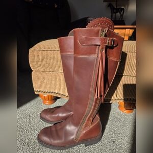 Penelope Chilvers Cordoba Andalusian Brown Leather Tall Boots with Tassel